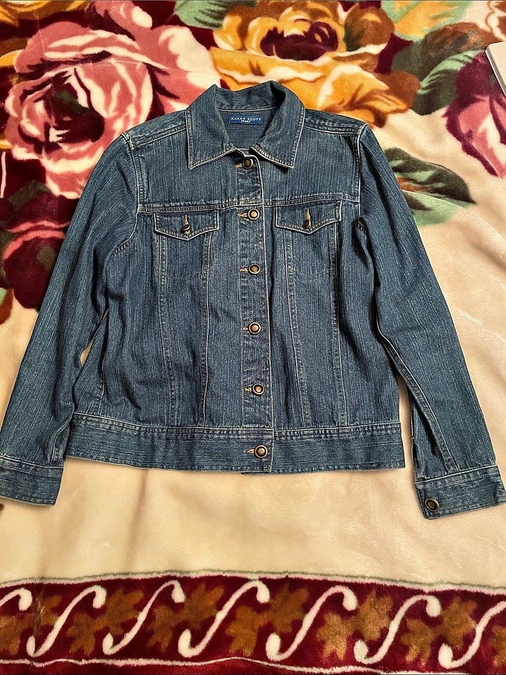 Karen Scott Sport Denim Jacket in Blue 100% Cotton Size Small